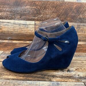 Jeffrey Campbell Regina Navy Blue Suede Leather Wedge Heels Women's 10 Shoes